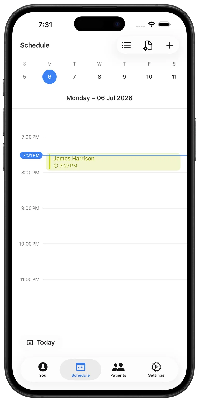 Appointment schedule screen