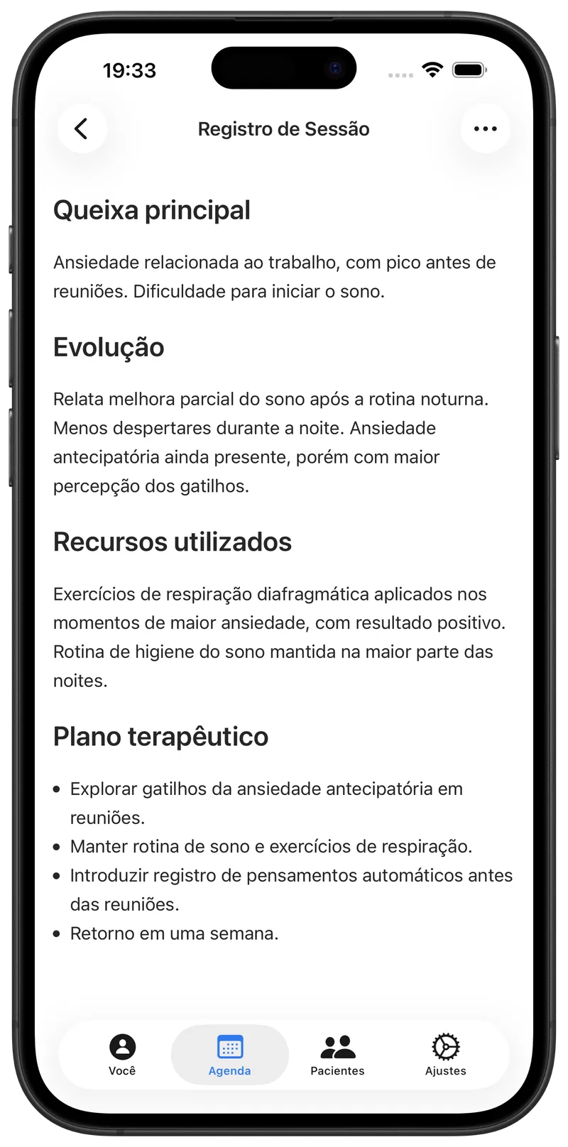 Registro de sessão escrito pelo Maestra