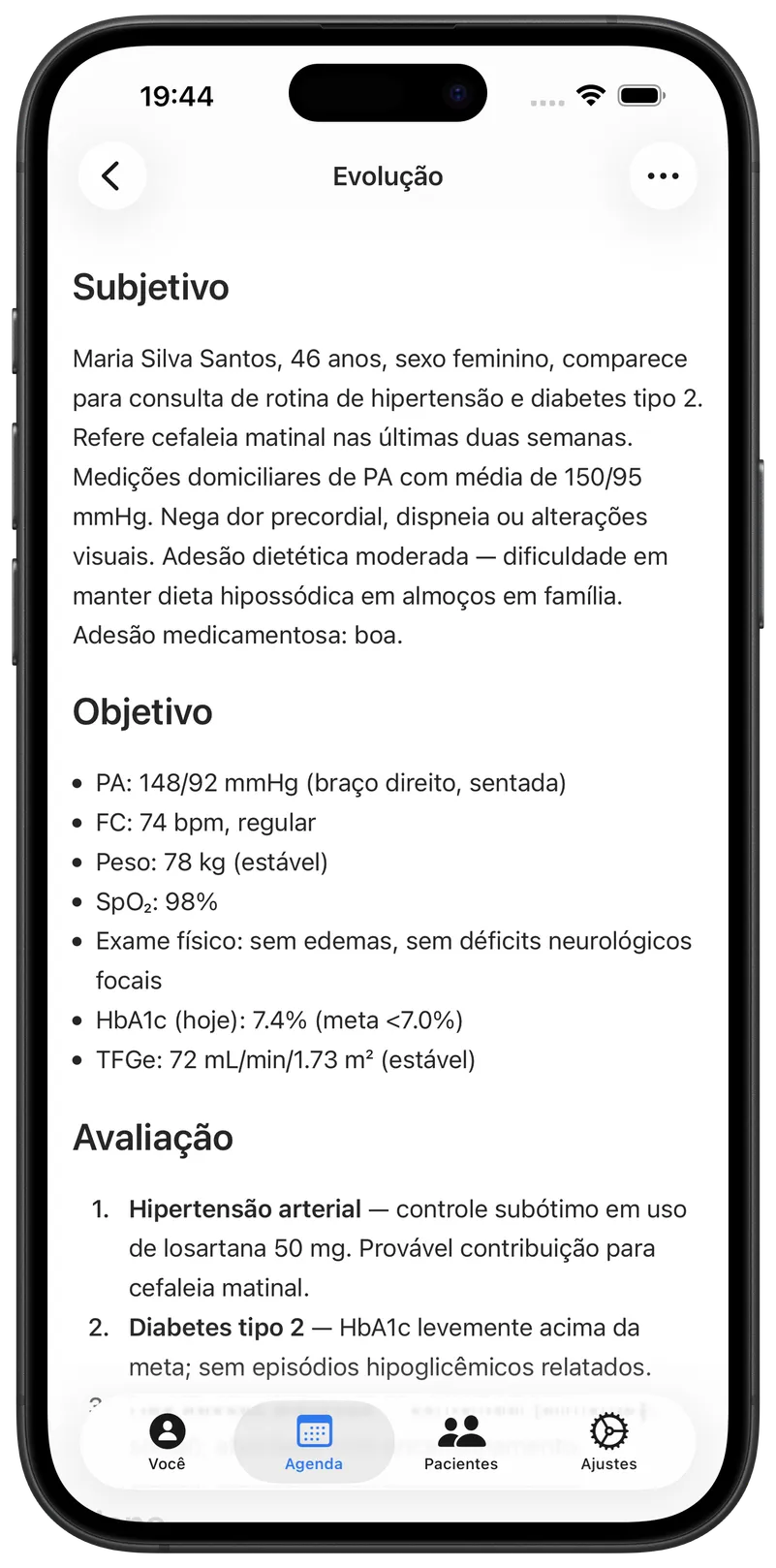 Nota clínica escrita pelo Maestra