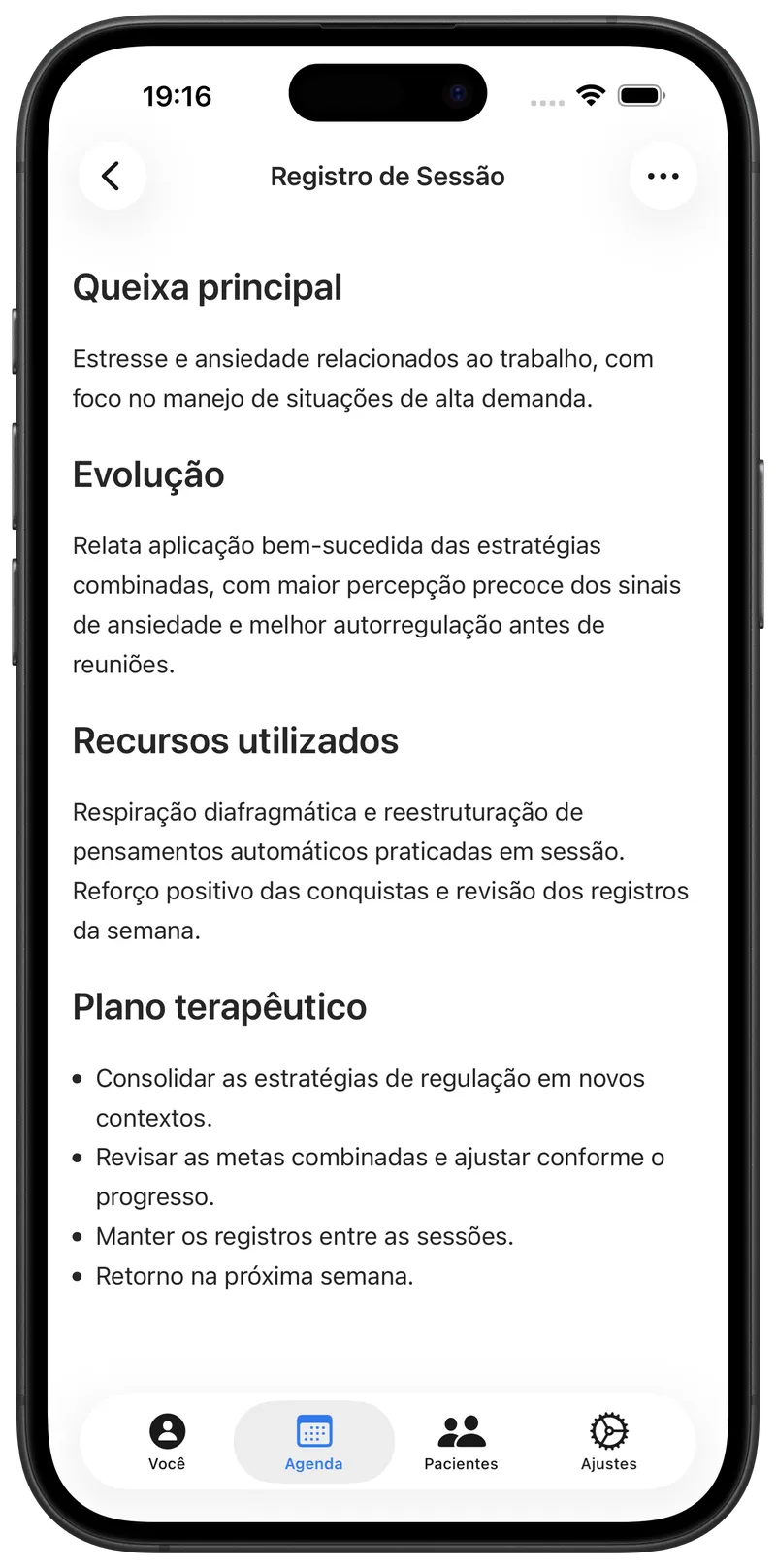 Registro de sessão escrito pelo Maestra