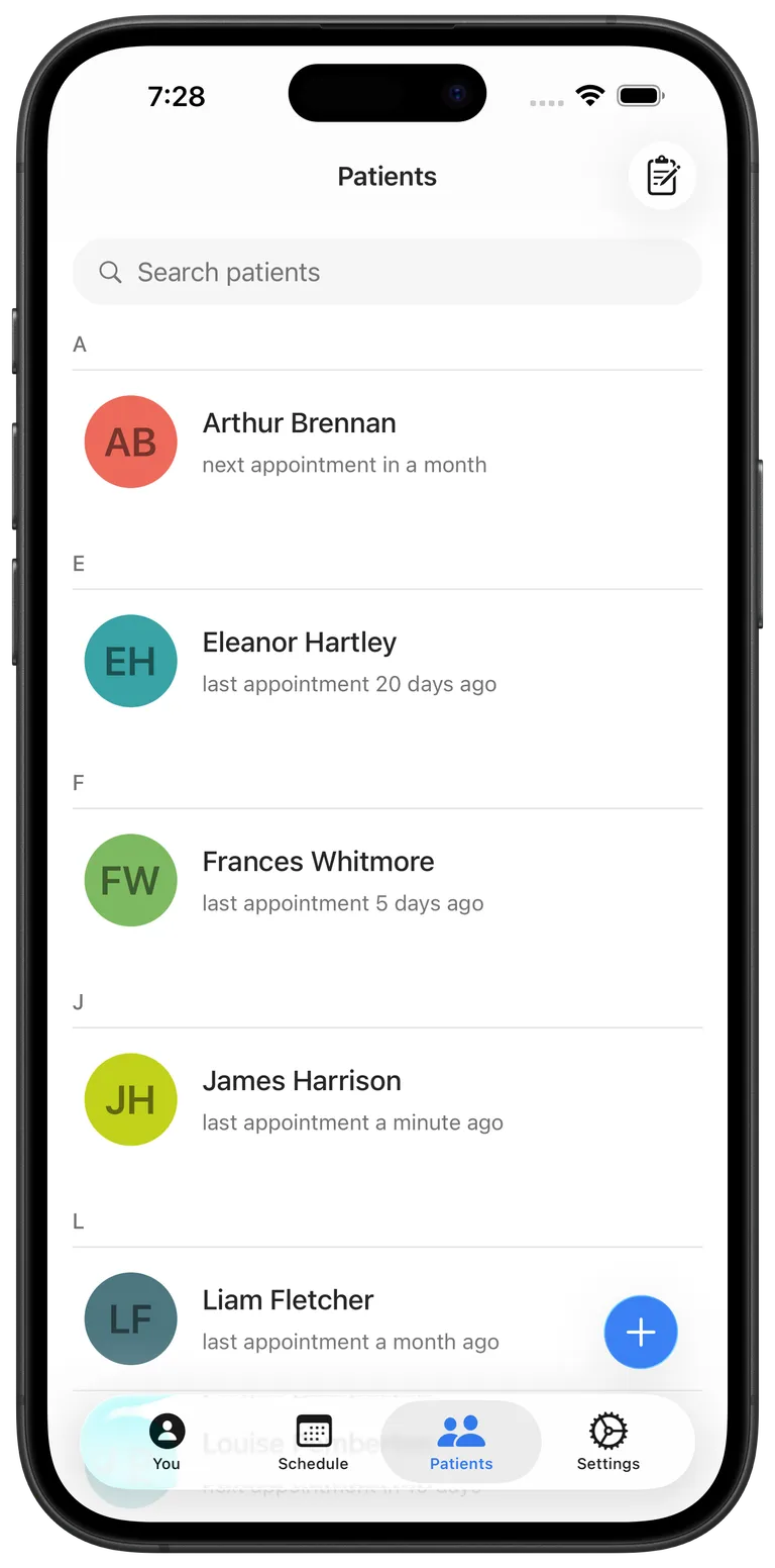 Patients list screen