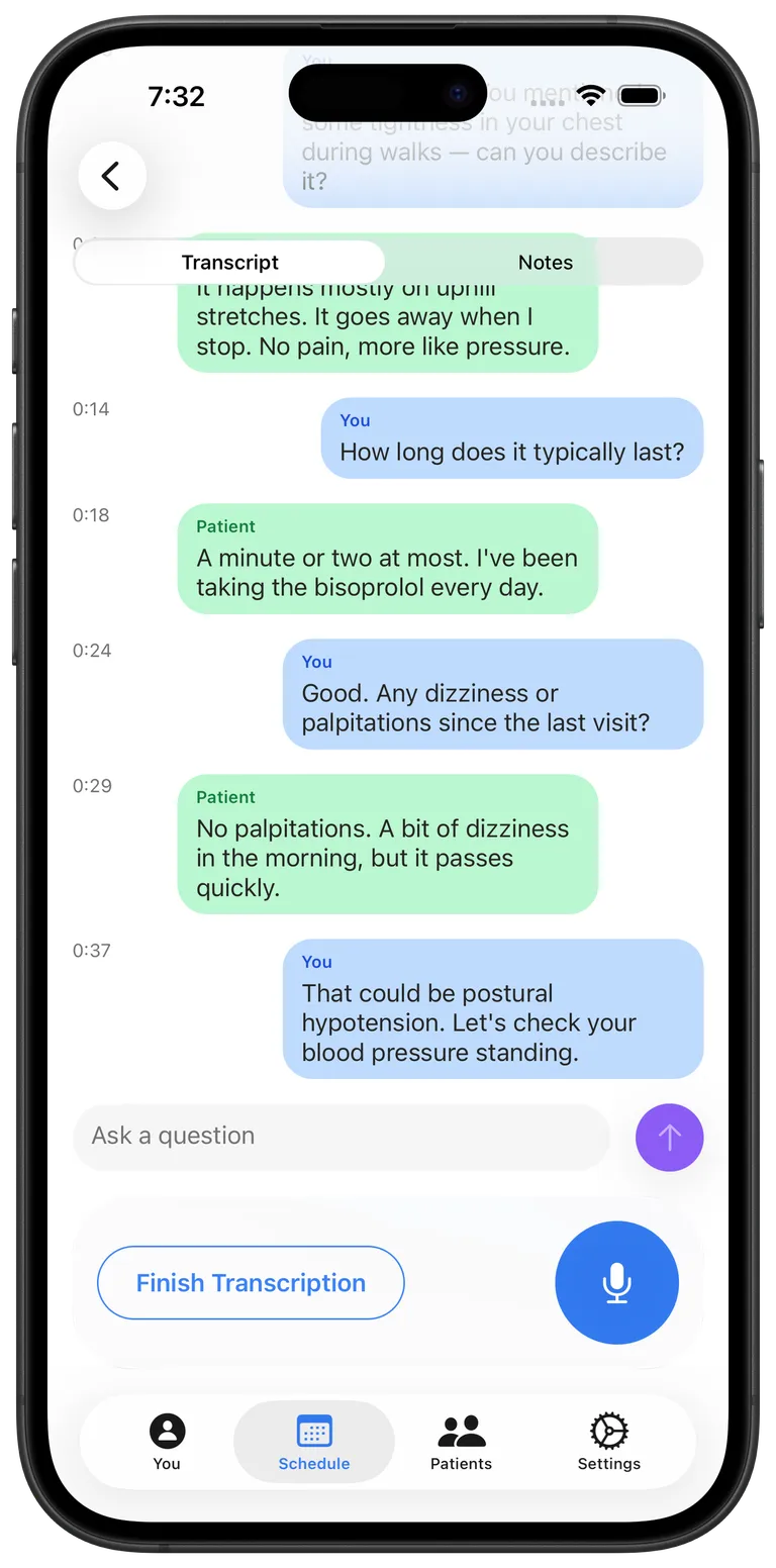 Live transcription screen