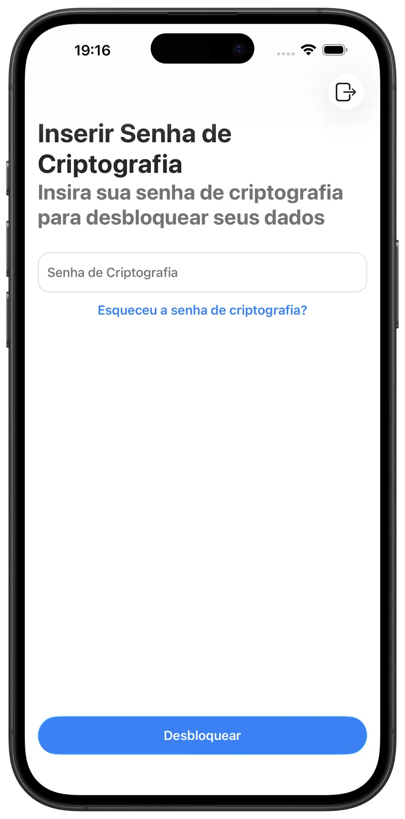 Tela de senha de criptografia do Maestra