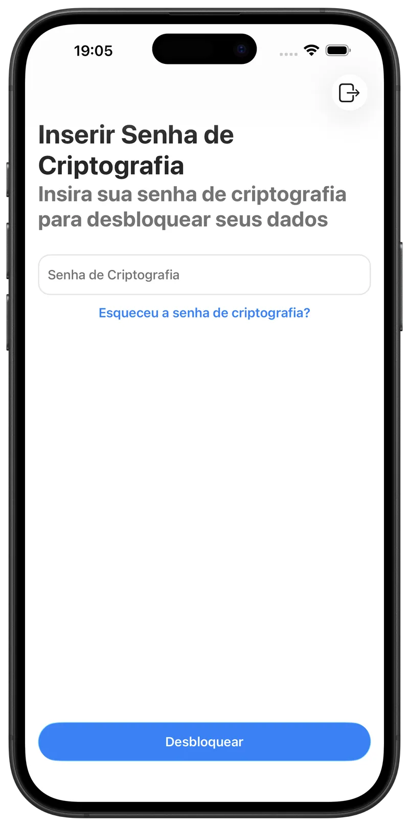 Tela de senha de criptografia do Maestra